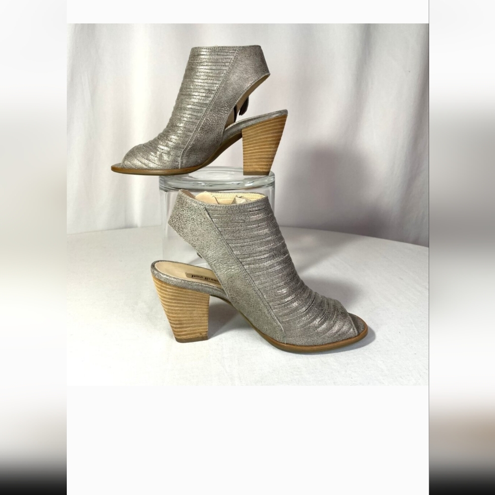 Paul Green Cayanne Metallic Peep Toe High Heel Booties Leather Zip Size 7